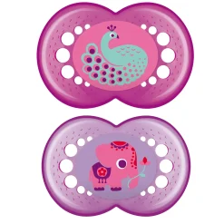 Sucettes*Mam Lot de 2 sucettes animaux 2ème âge silicone de Aléatoire