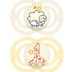 Biberons Pp (Polypropylène)*Mam Lot de 2 sucettes Perfect Nuit 6m+ Aléatoire de Duo Animaux