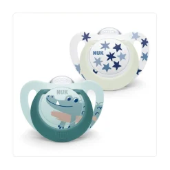 Sucettes*Nuk Lot de 2 sucettes Starlight de Bleu et Beige