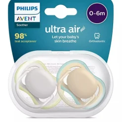 Sucettes*Philips AVENT Lot de 2 sucettes Ultra Air 0 - 6 mois de Beige / Gris