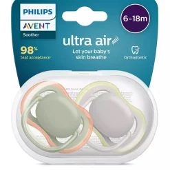 Sucettes*Philips AVENT Lot de 2 sucettes Ultra Air 6 - 18 mois de Vert / Gris