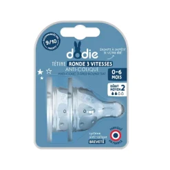 Tétines*Dodie Lot de 2 Tétines Initiation+ Ronde Débit moyen 0-6 mois de