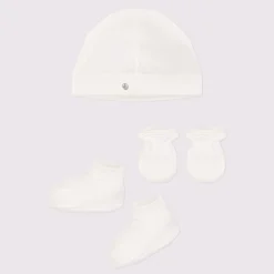 Bonnets, Moufles, Chaussons|Vêtements Naissance* Lot de bonnet et chaussons en coton de Petit Bateau Blanc
