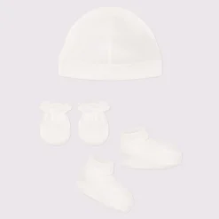 Bonnets, Moufles, Chaussons|Vêtements Naissance* Lot de bonnet et chaussons en coton de Petit Bateau Blanc