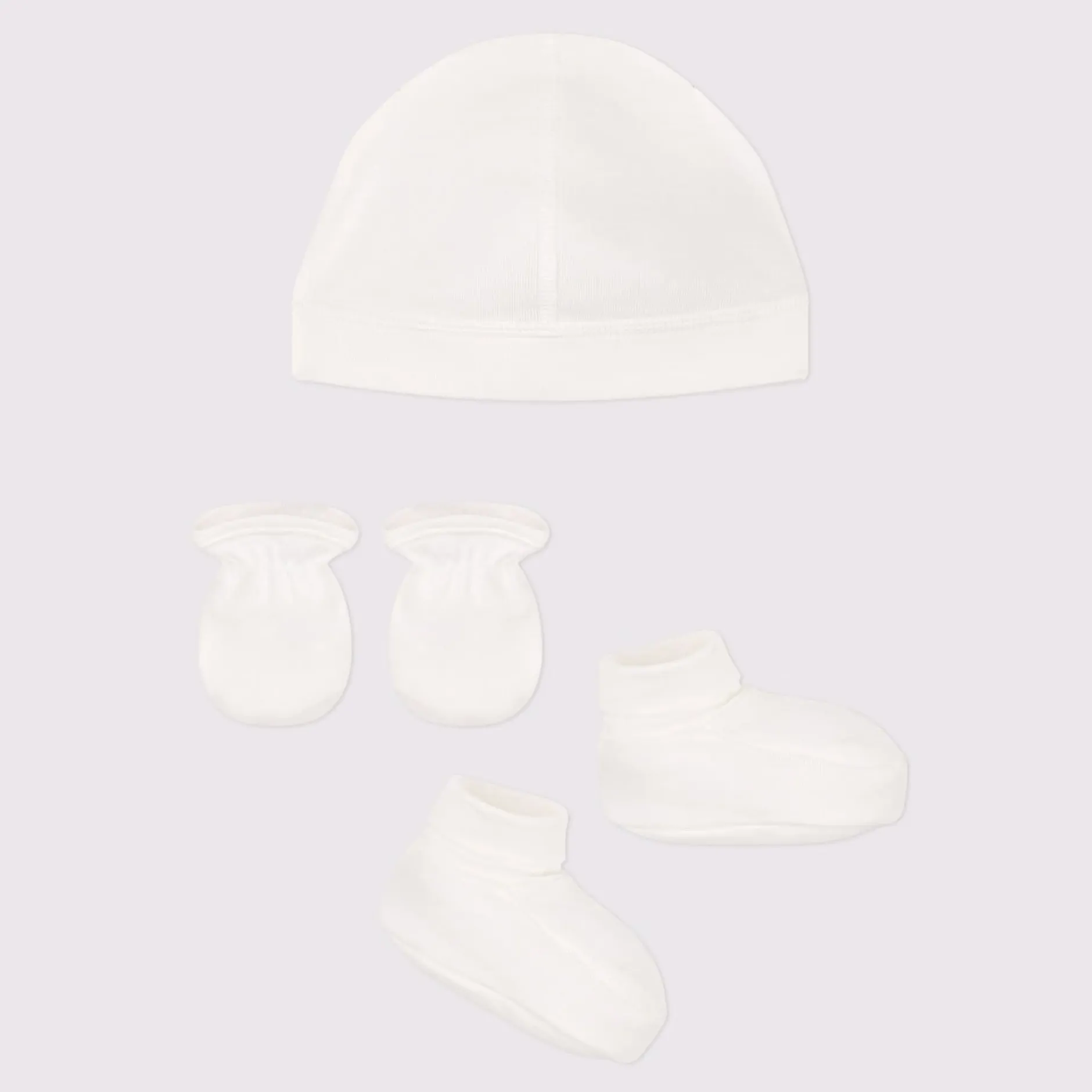 Bonnets, Moufles, Chaussons|Vêtements Naissance* Lot de bonnet et chaussons en coton de Petit Bateau Blanc