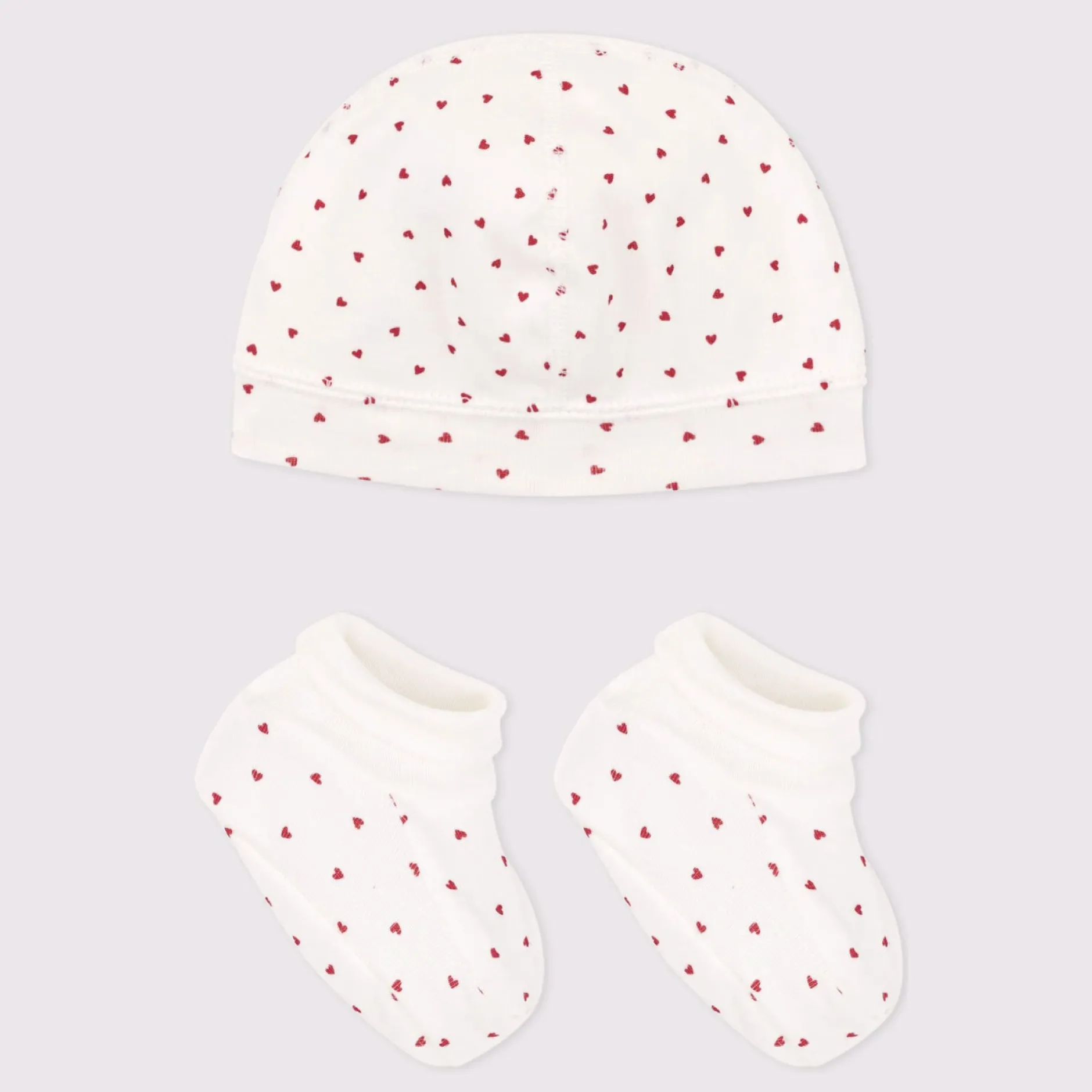 Bonnets, Moufles, Chaussons|Vêtements Naissance*Petit Bateau Lot de bonnet et chaussons en coton de Cœurs