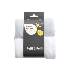 Draps Housses*Petit à petit Lot de deux draps housses 60 x 120 cm de Blanc/Bleu