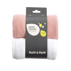 Draps Housses*Petit à petit Lot de deux draps housses 70 x 140 cm de Blanc/Rose