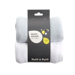 Draps Housses*Petit à petit Lot de deux draps housses 70 x 140 cm de Blanc/Bleu