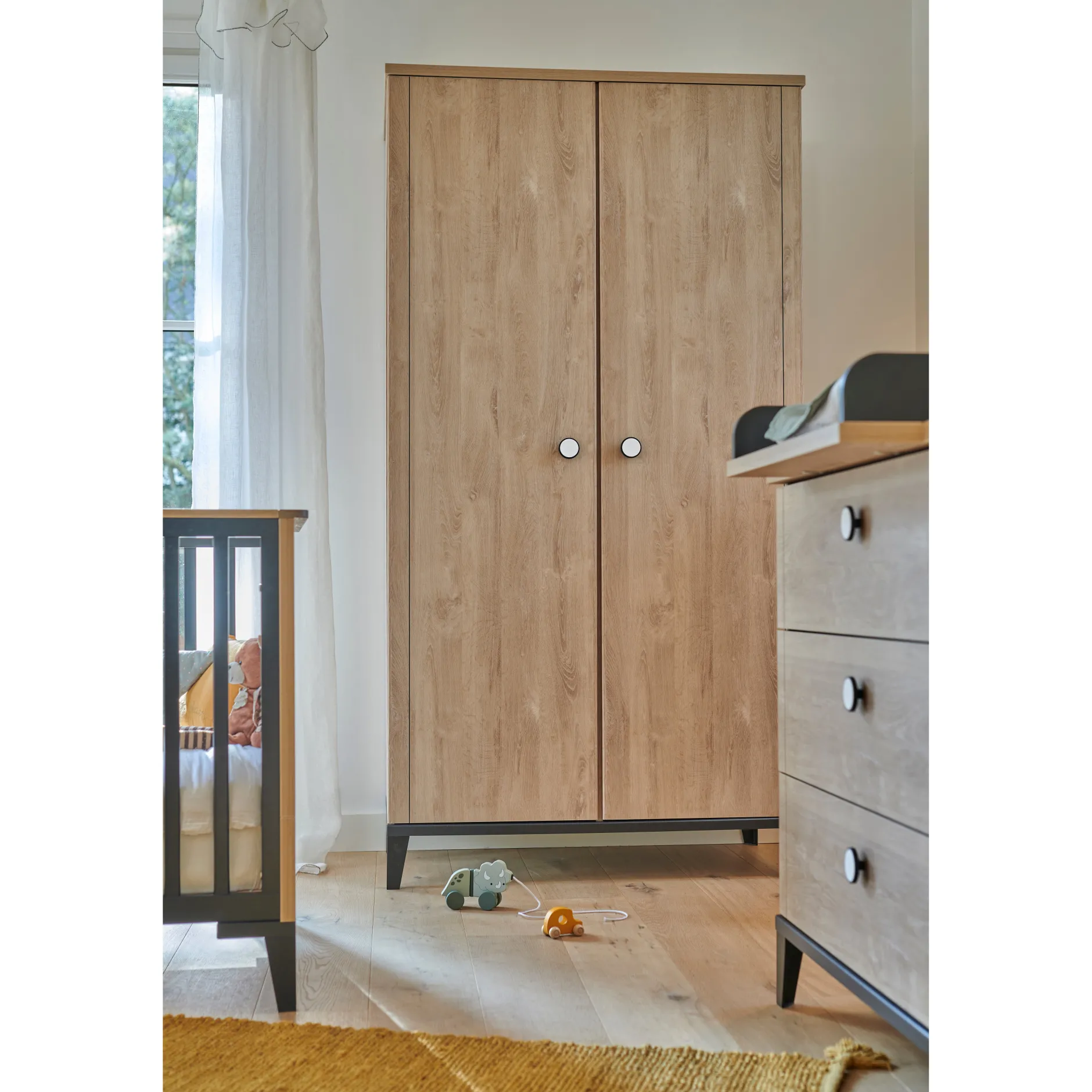 Armoires 2 Portes*Galipette Marcel armoire 2 portes de Chêne blond/Noir