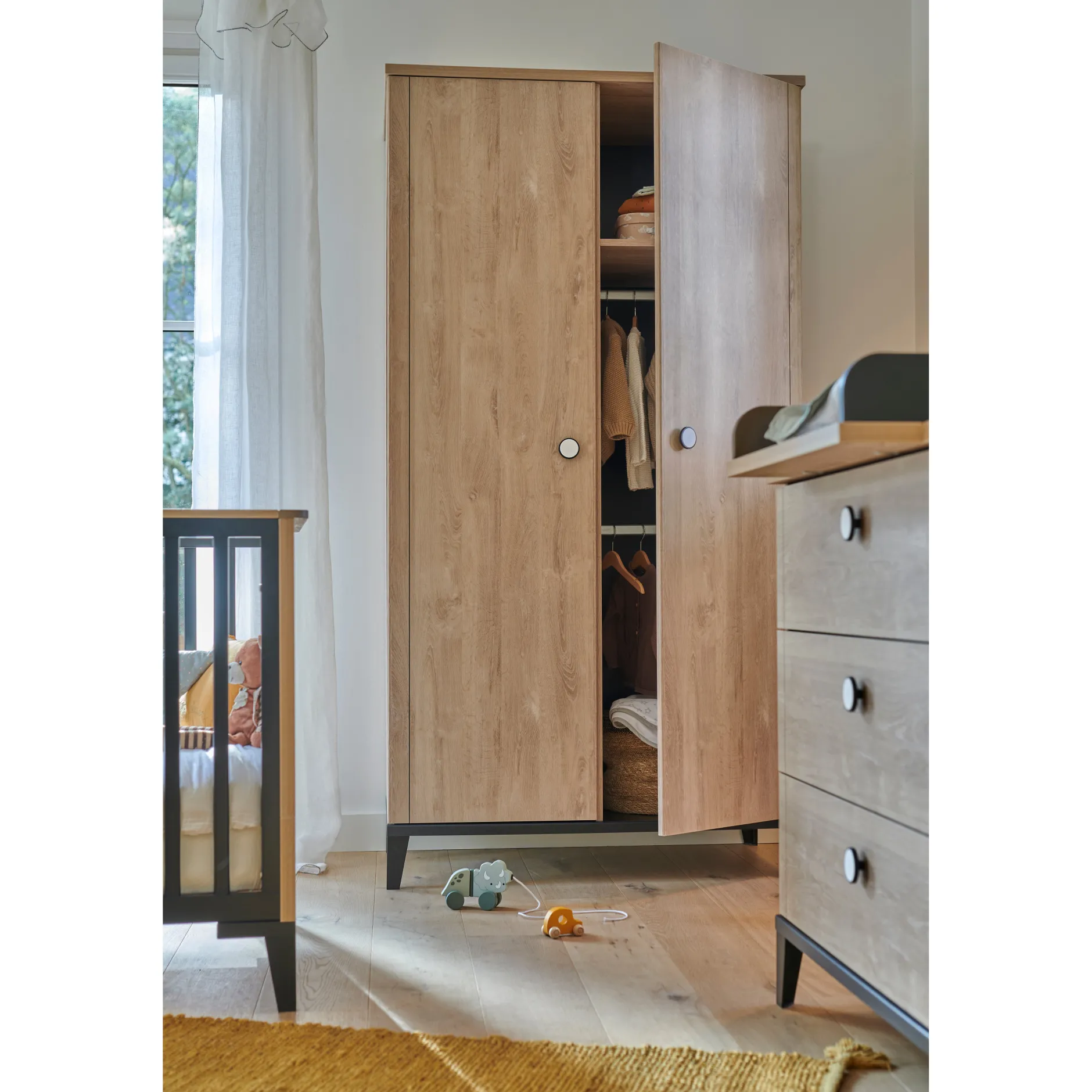 Armoires 2 Portes*Galipette Marcel armoire 2 portes de Chêne blond/Noir