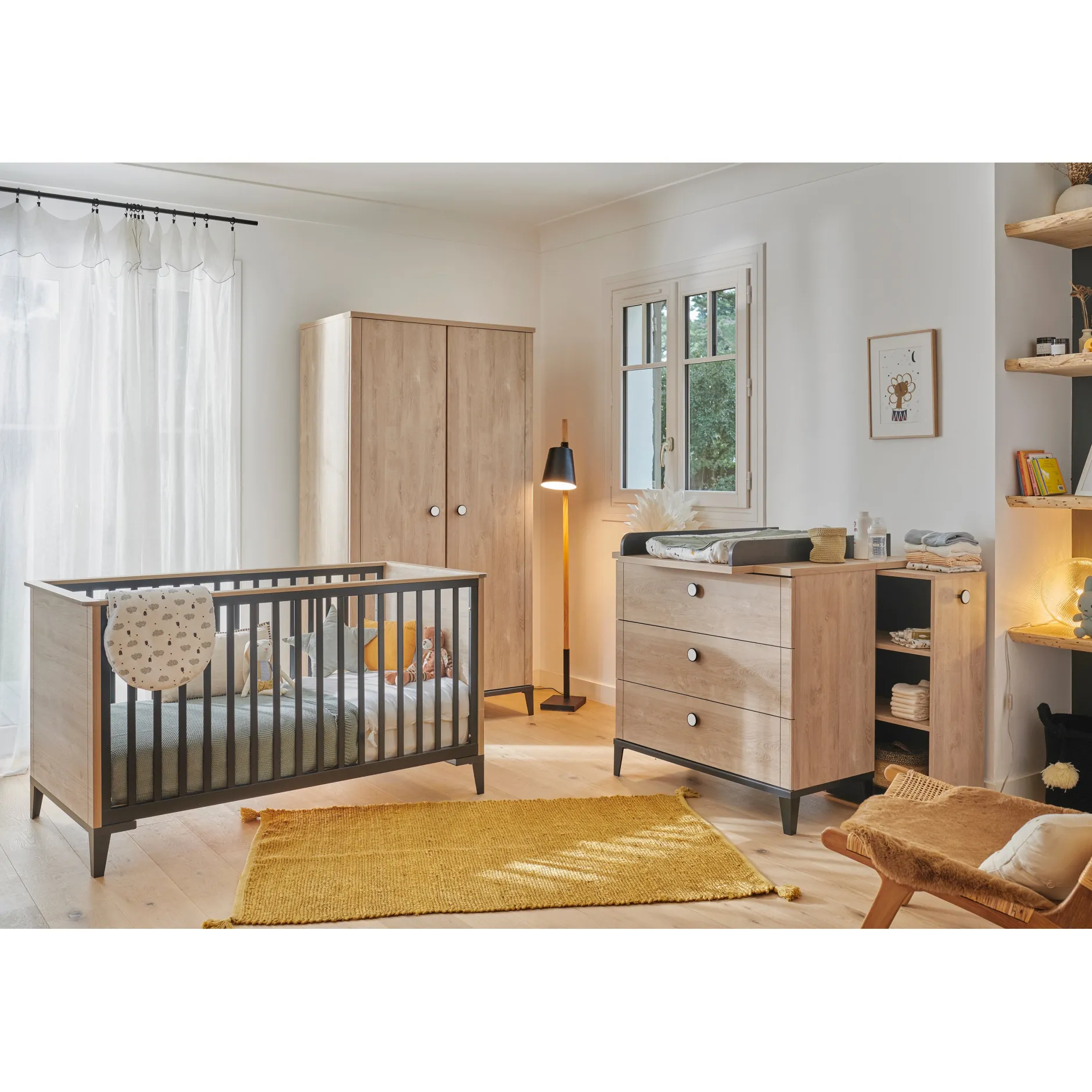 Commodes|Commodes*Galipette Marcel commode 3 tiroirs de Chêne blond/Noir