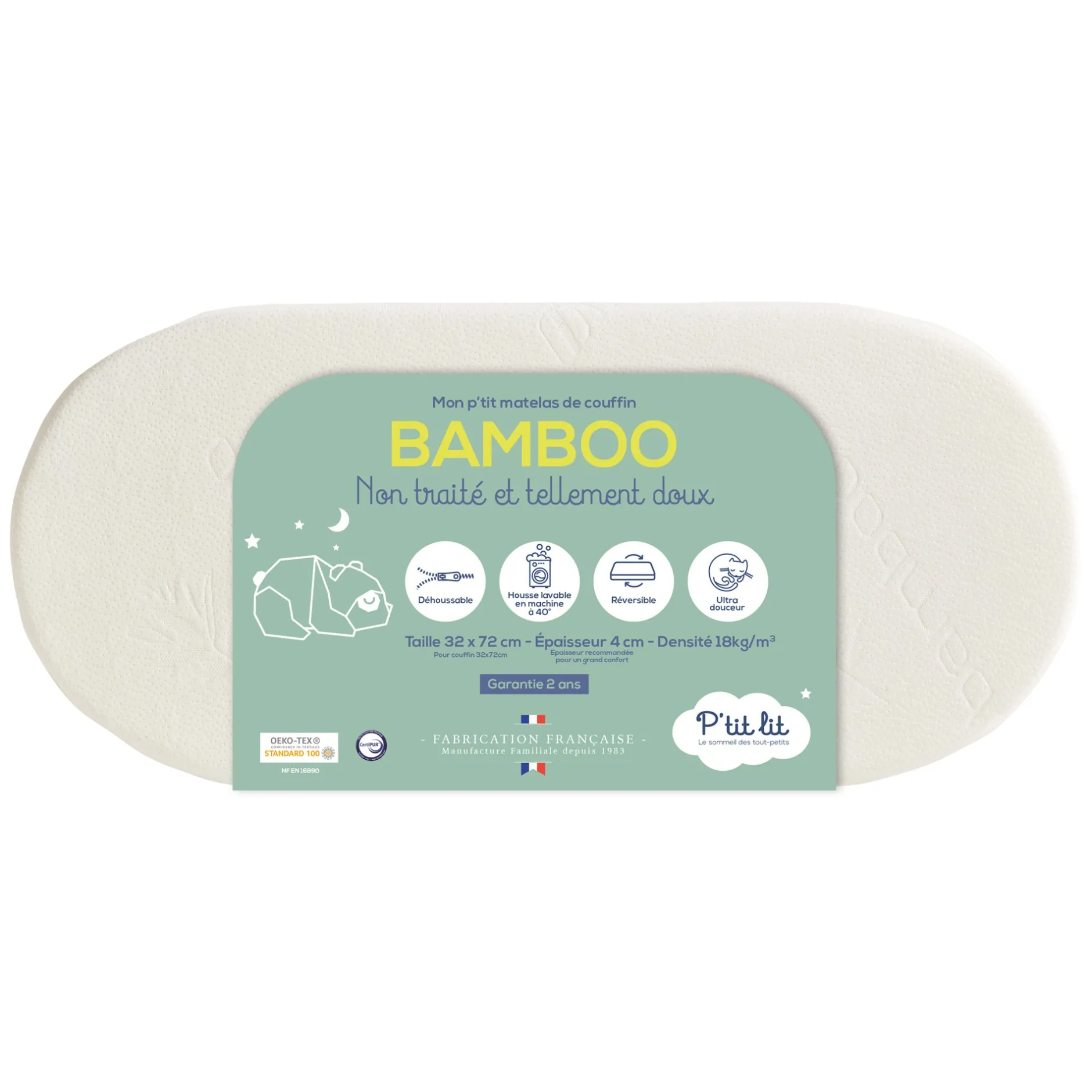 Matelas*P'tit lit Matelas de couffin bambou de Ecru