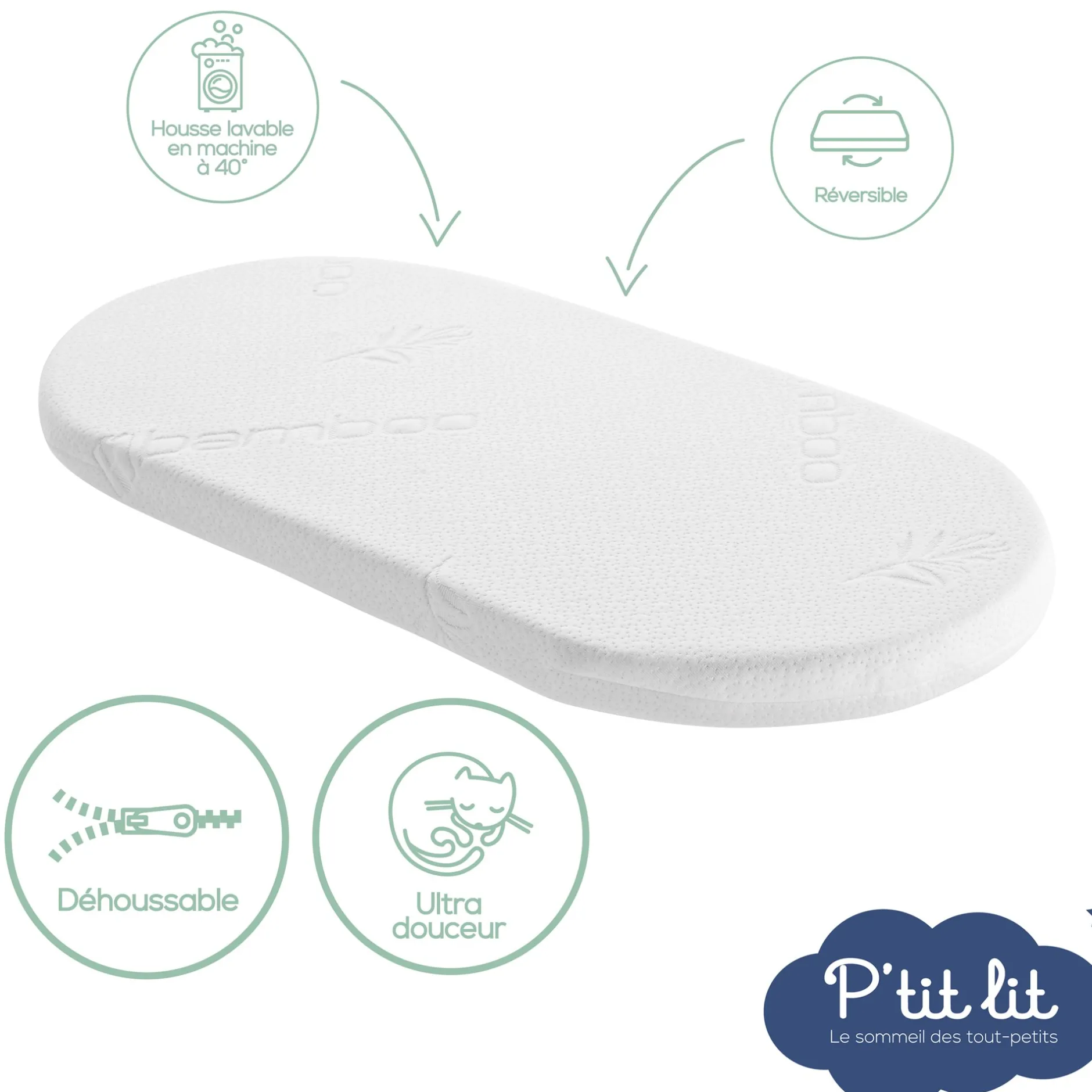 Matelas*P'tit lit Matelas de couffin bambou de Ecru