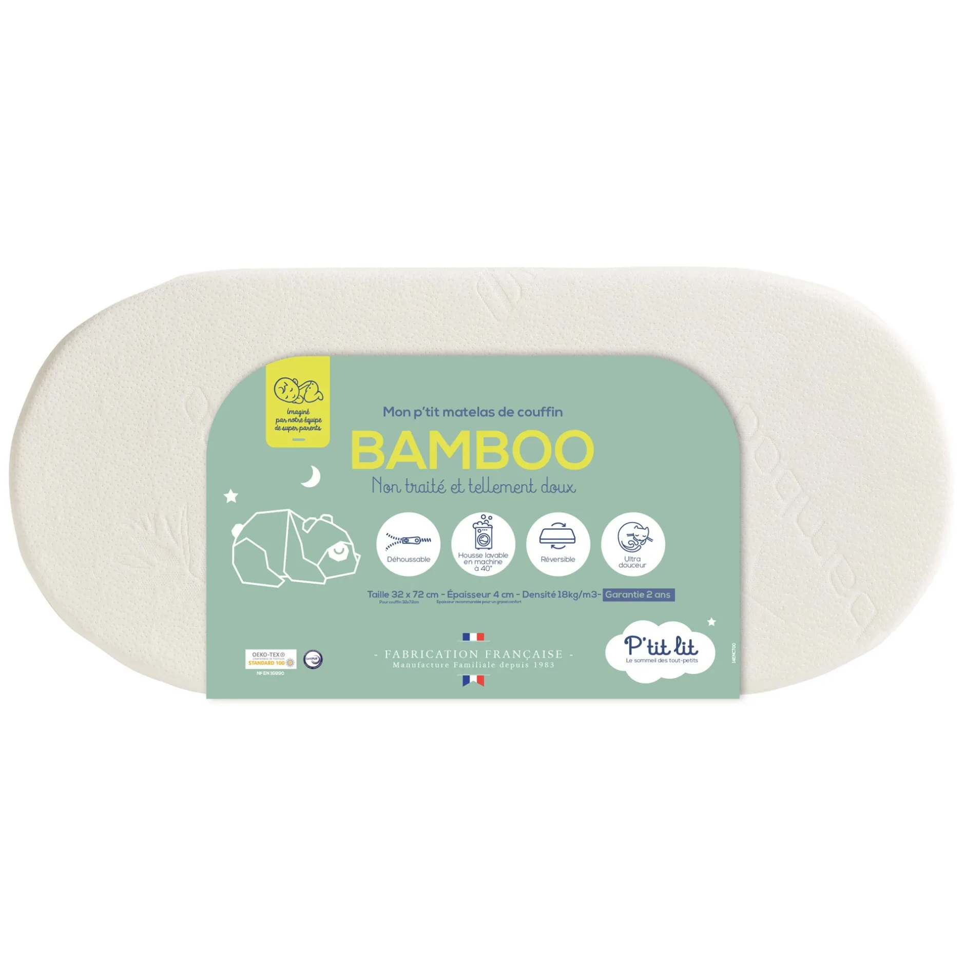 Matelas*P'tit lit Matelas de couffin bambou de Ecru