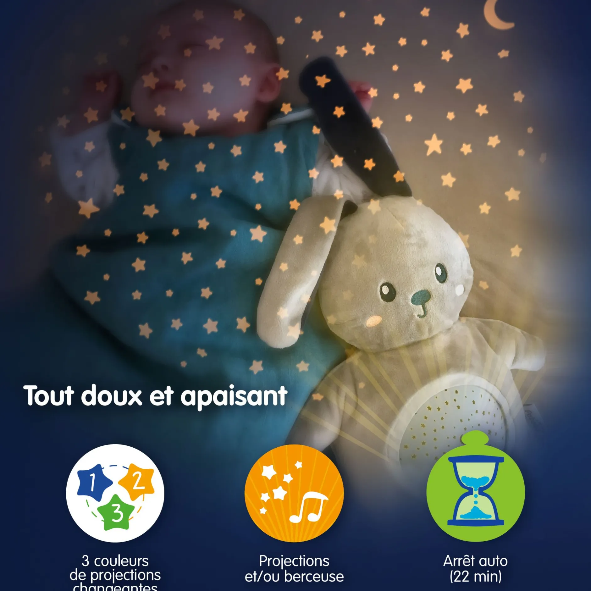 Veilleuses*Pabobo Mimi Bunny projecteur d'étoiles musical de