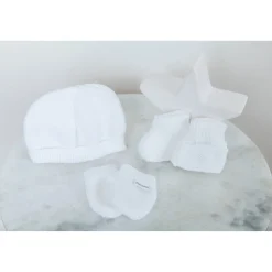 Collection Tricot|Bonnets, Moufles, Chaussons*P'tit bisou Mini trousseau de naissance 0-1 mois de Blanc