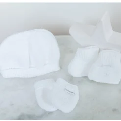 Collection Tricot|Bonnets, Moufles, Chaussons*P'tit bisou Mini trousseau de naissance 0-1 mois de Blanc