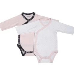 Bodies*Sauthon Baby's Sweet Home Miss Fleur de Lune lot de 2 bodies 1 mois de Blanc Rose