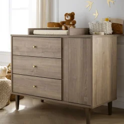 Commodes*Sauthon Baby's Sweet Home Mokka Commode 3 tiroirs 1 porte de Chêne / Mokka