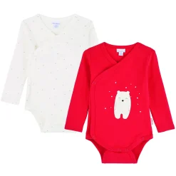 Bodies|Bodies*P'tit bisou Noël Lot de 2 bodies manches longues de rouge et blanc