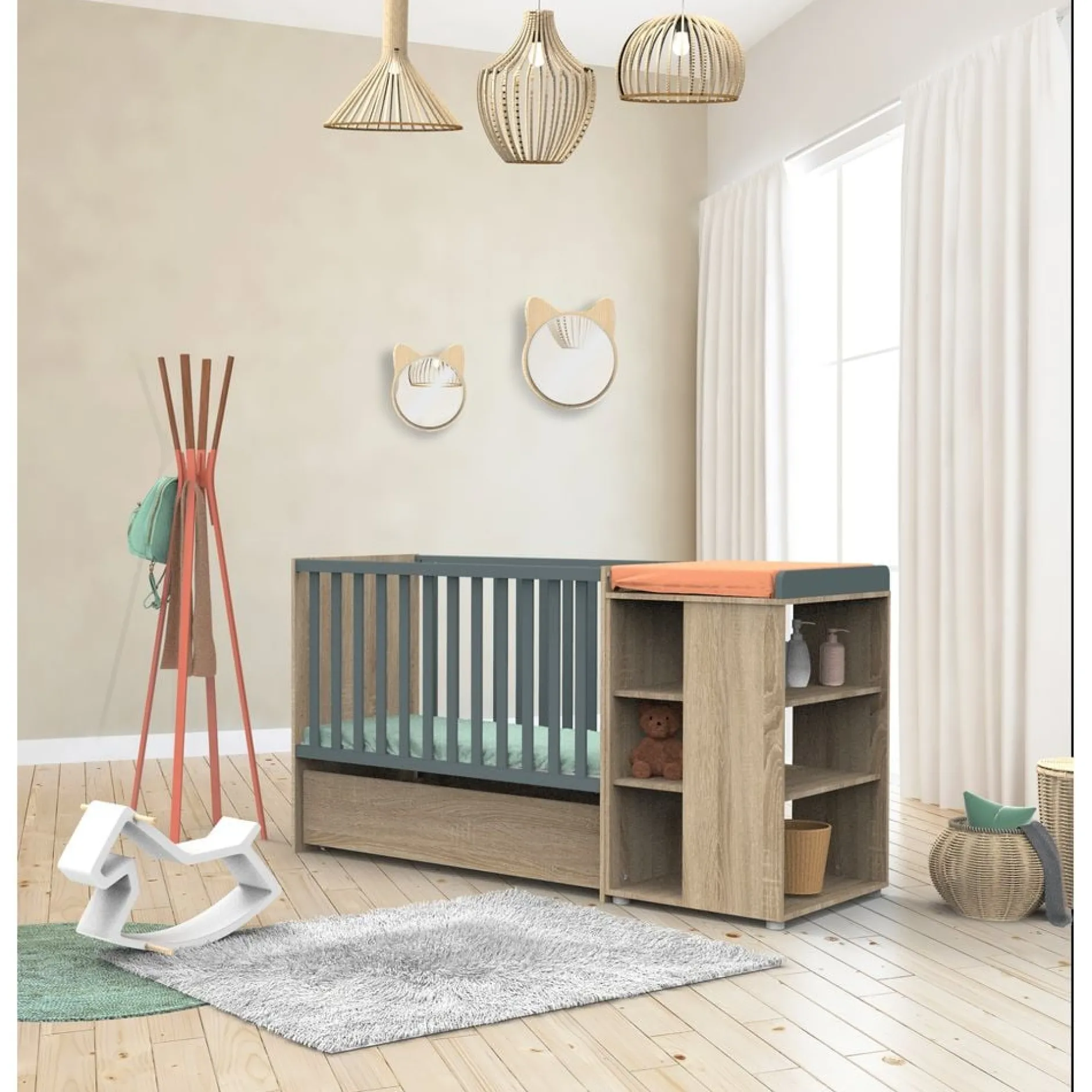 Ensembles Évolutifs|Lits 60X120 Évolutifs*Sauthon Baby's Sweet Home Nova new lit combiné évolutif 60x120 de Gris volcan