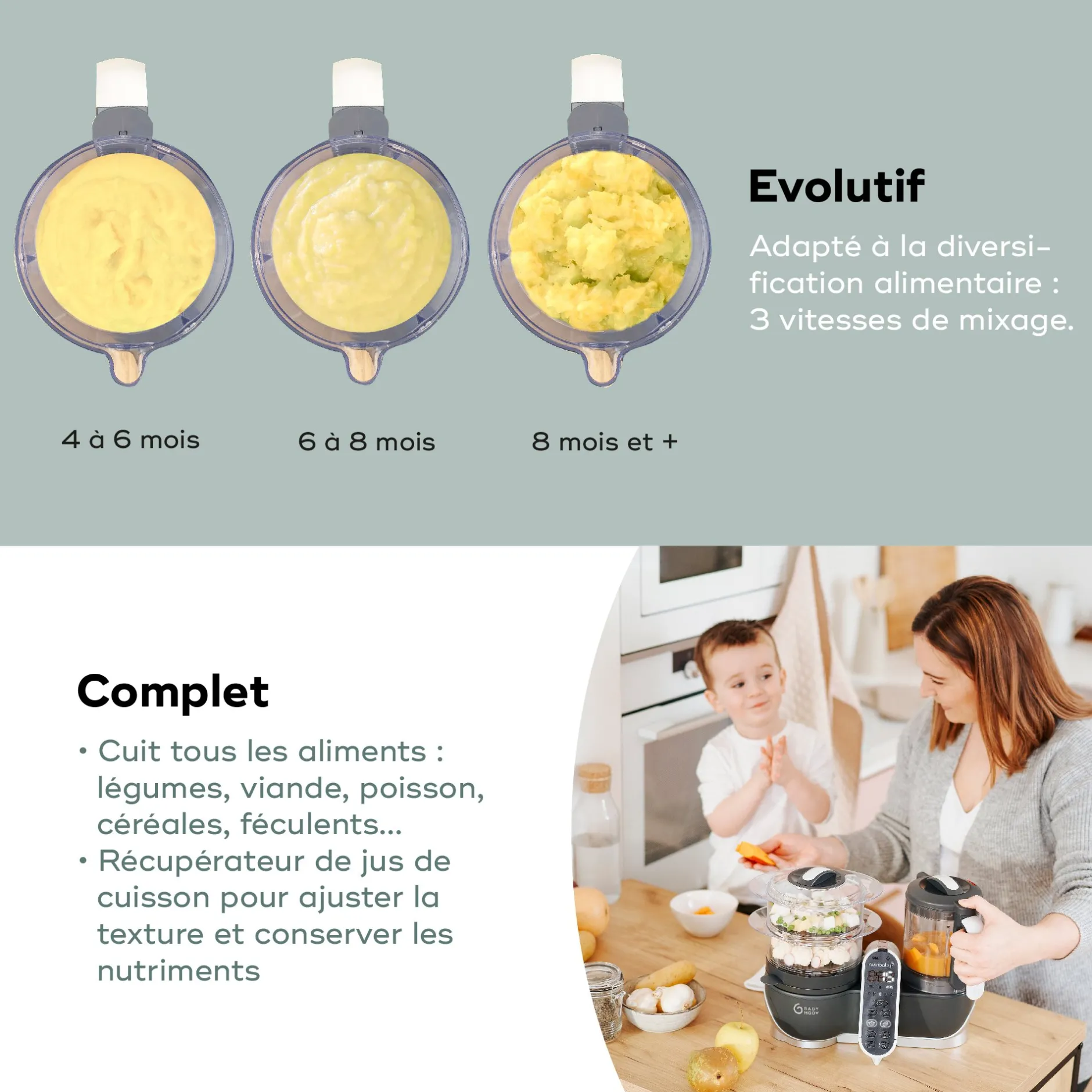 Cuiseurs Et Mixeurs*Babymoov Nutribaby(+) Robot Multifonctions bébé 6 en 1 de Industrial Grey