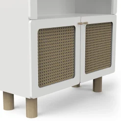 Autres Mobiliers*CBA Meubles Ochna Bibliothèque 2 tablettes + 2 portes de Blanc et cannage