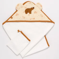 Sorties De Bain*Sauthon Baby Déco Orsino Housse Cape de bain + gant de Vanille / Camel