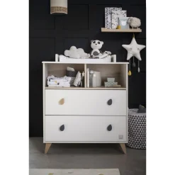 Commodes*Sauthon Baby's Sweet Home Oslo commode 2 tiroirs de Blanc bouton goutte