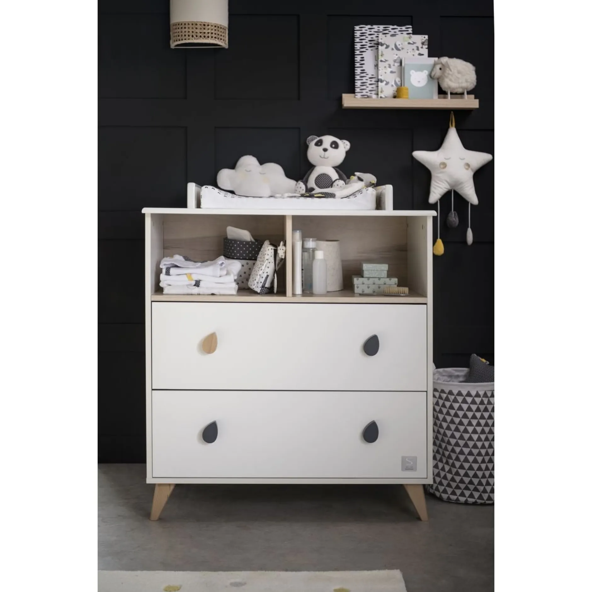 Commodes*Sauthon Baby's Sweet Home Oslo commode 2 tiroirs de Blanc bouton goutte