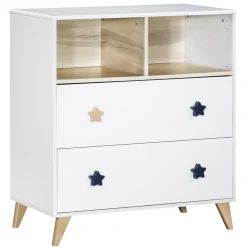 Commodes*Sauthon Baby's Sweet Home Oslo commode 2 tiroirs de Blanc bouton étoile