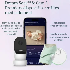 Sécurité Domestique*Owlet Pack Caméra + chaussette connectée Dream Sock de Menthe
