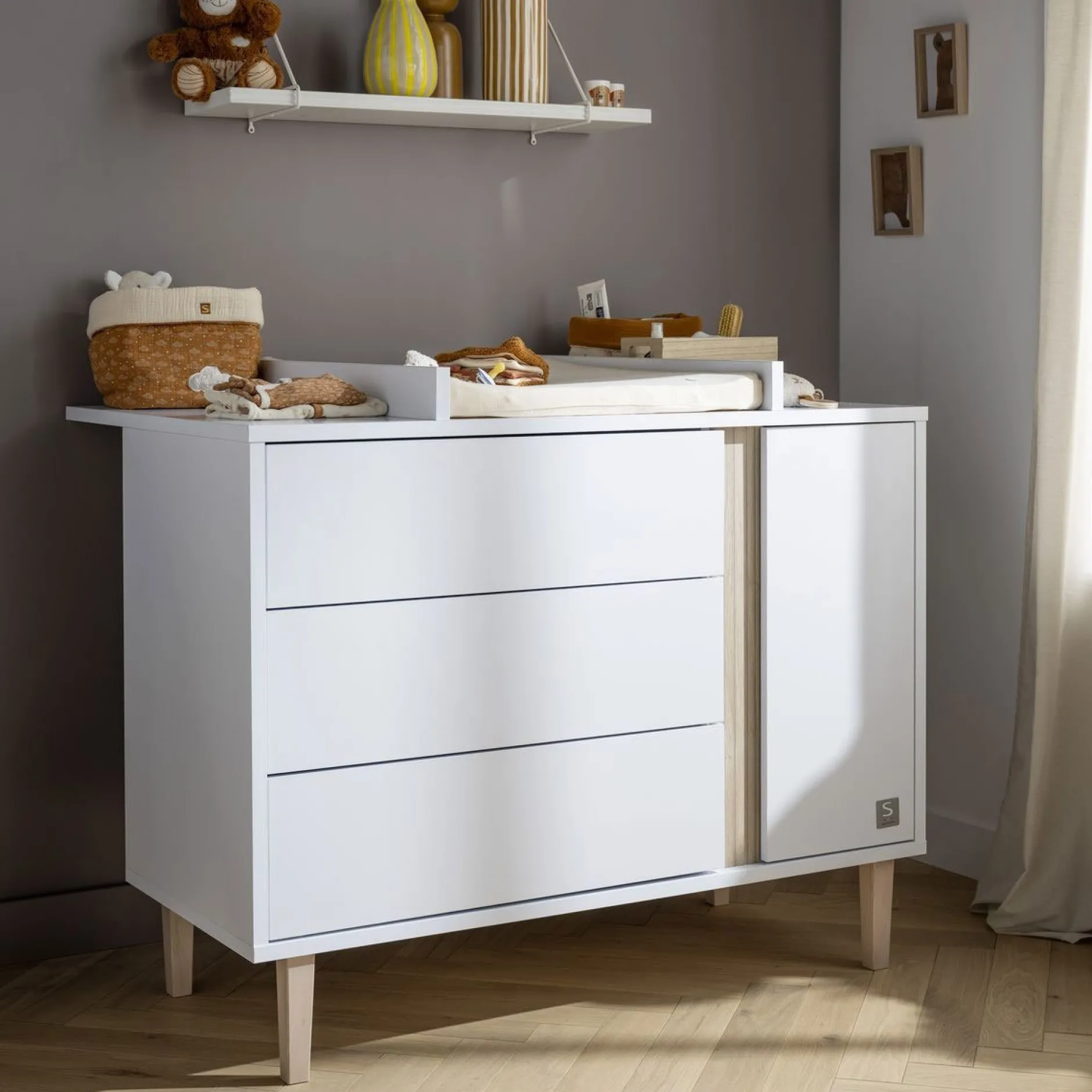 Commodes*Sauthon Baby's Sweet Home Paloma Commode 3 tiroirs 1 porte de Blanc neige