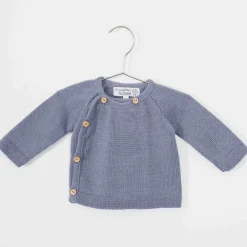 Vêtements Naissance*La Manufacture de Layette Petits chats Brassière en tricot de Bleu Orage