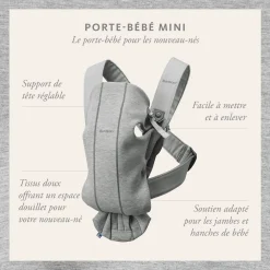 Porte Bébé Ventral|Tout Pour Vos Balades*BabyBjörn Porte-bébé Mini de Gris Foncé Jersey 3D