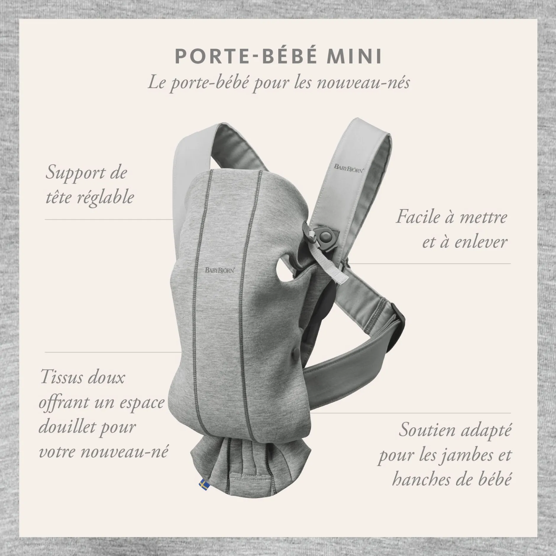 Porte Bébé Ventral|Tout Pour Vos Balades*BabyBjörn Porte-bébé Mini de Gris Foncé Jersey 3D