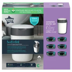 Poubelles*Tommee Tippee Poubelle à Couches Avancée Twist & Click Starter-pack, Lot de 6 Recharges de Blanc