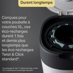 Poubelles*Tommee Tippee Poubelle à Couches Twist and Click XL, Inclut 1x recharge de Blanc