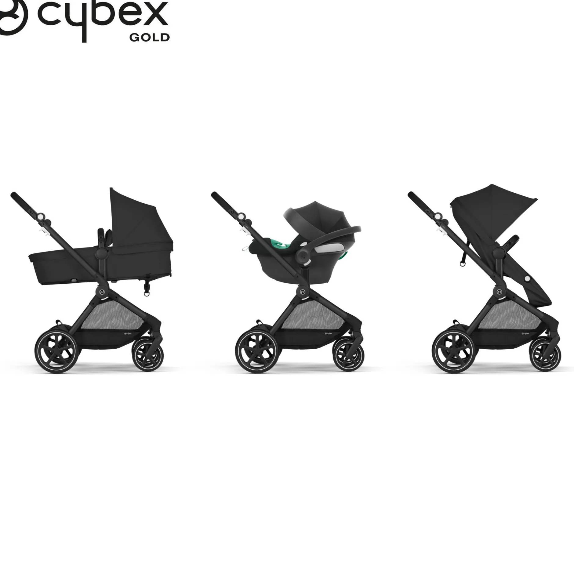Tout Pour Vos Balades|Nacelles*CYBEX Poussette Trio EOS : Poussette 2-en-1 EOS + Aton B2 i-Size + Adaptateurs de Moon Black
