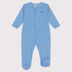 Pyjamas|Pyjamas*Petit Bateau Pyjama bébé en coton à rayures de Delphinium / Marshmallow