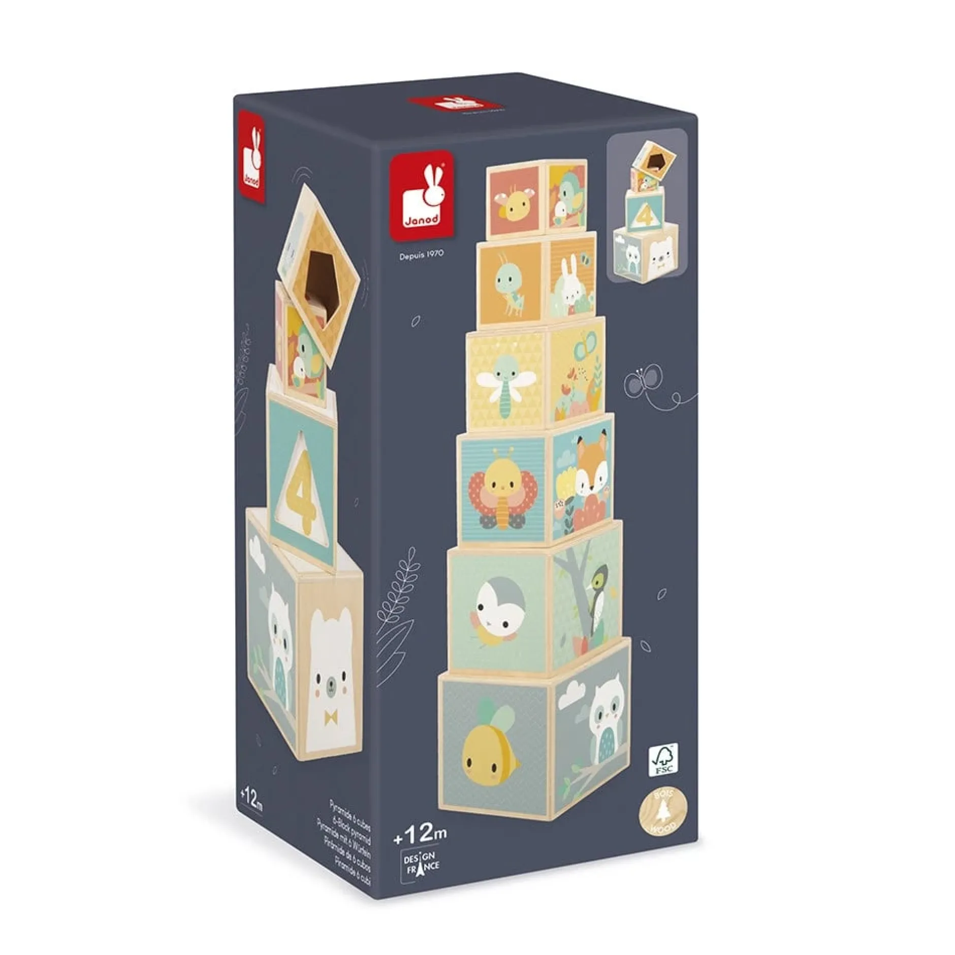 Jouets En Bois|Jeux De Formes*Janod Pyramide 6 cubes Pure de