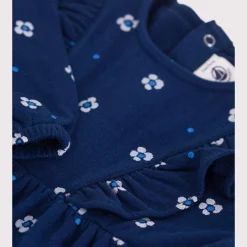 Robes, Jupes*Petit Bateau Robe bébé en coton manches longues imprimée à fleurs de Bleu Médiéval