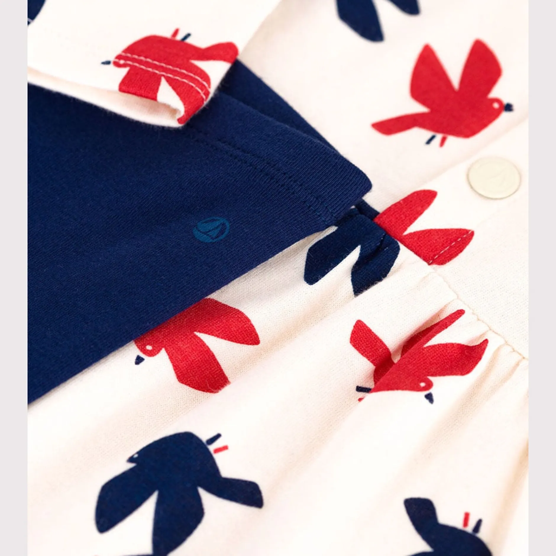 Robes, Jupes*Petit Bateau Robe bébé en coton manches longues et legging imprimée oiseaux de Blanc Avalanche