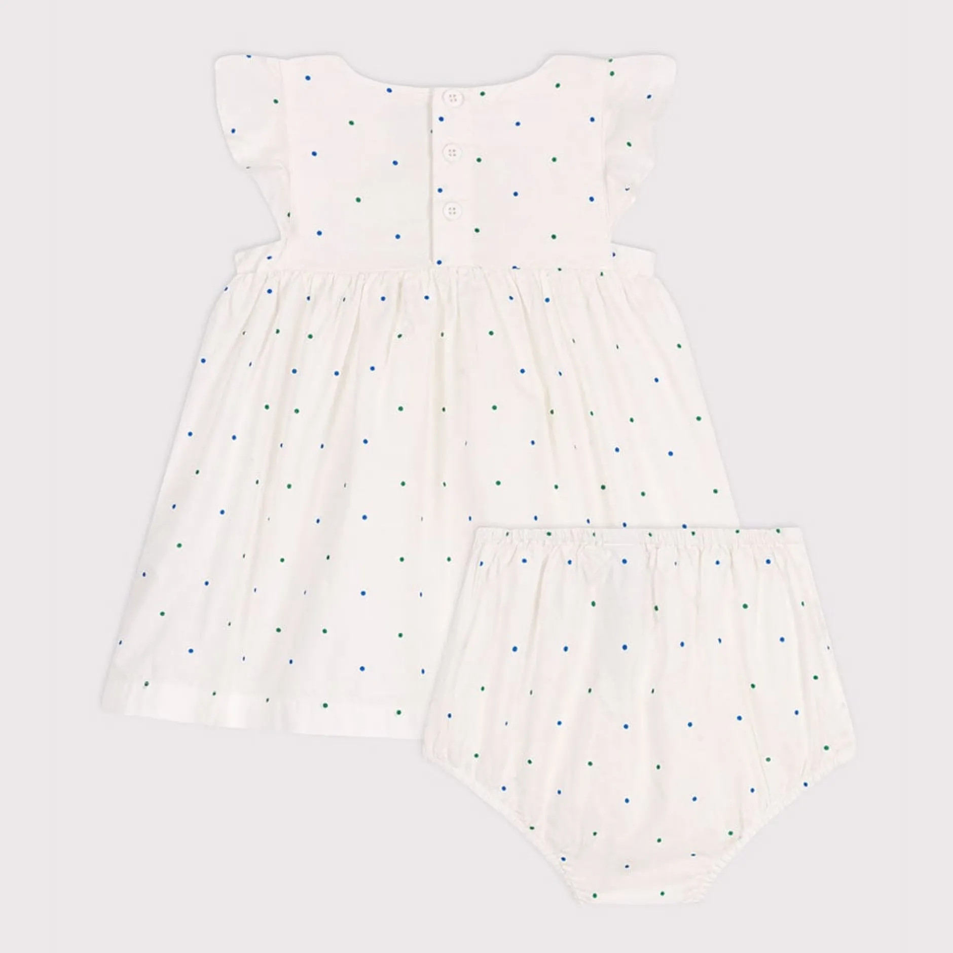 Robes, Jupes*Petit Bateau Robe blanche bébé en coton et son bloomer imprimés à pois de