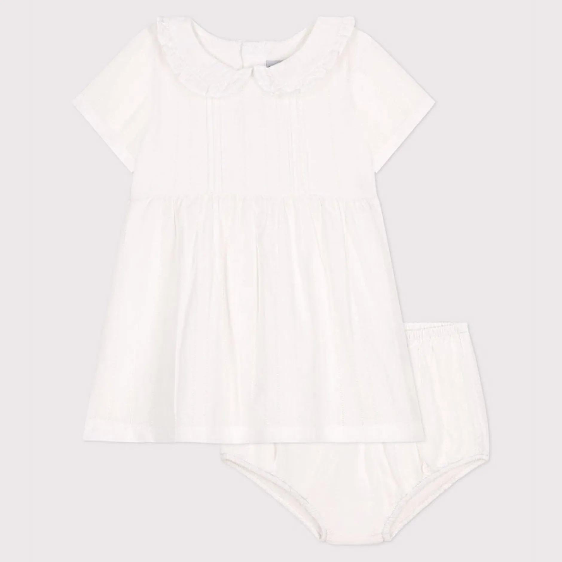 Robes, Jupes*Petit Bateau Robe blanche bébé en coton, bloomer et leurs détails ajourés de Ecume