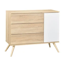 Commodes*Sauthon Baby's Sweet Home Seventies commode 1 porte 3 tiroirs de Chêne doré