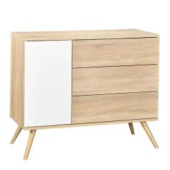 Commodes*Sauthon Baby's Sweet Home Seventies commode 1 porte 3 tiroirs de Chêne doré