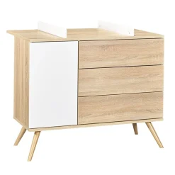 Commodes*Sauthon Baby's Sweet Home Seventies commode 1 porte 3 tiroirs de Chêne doré