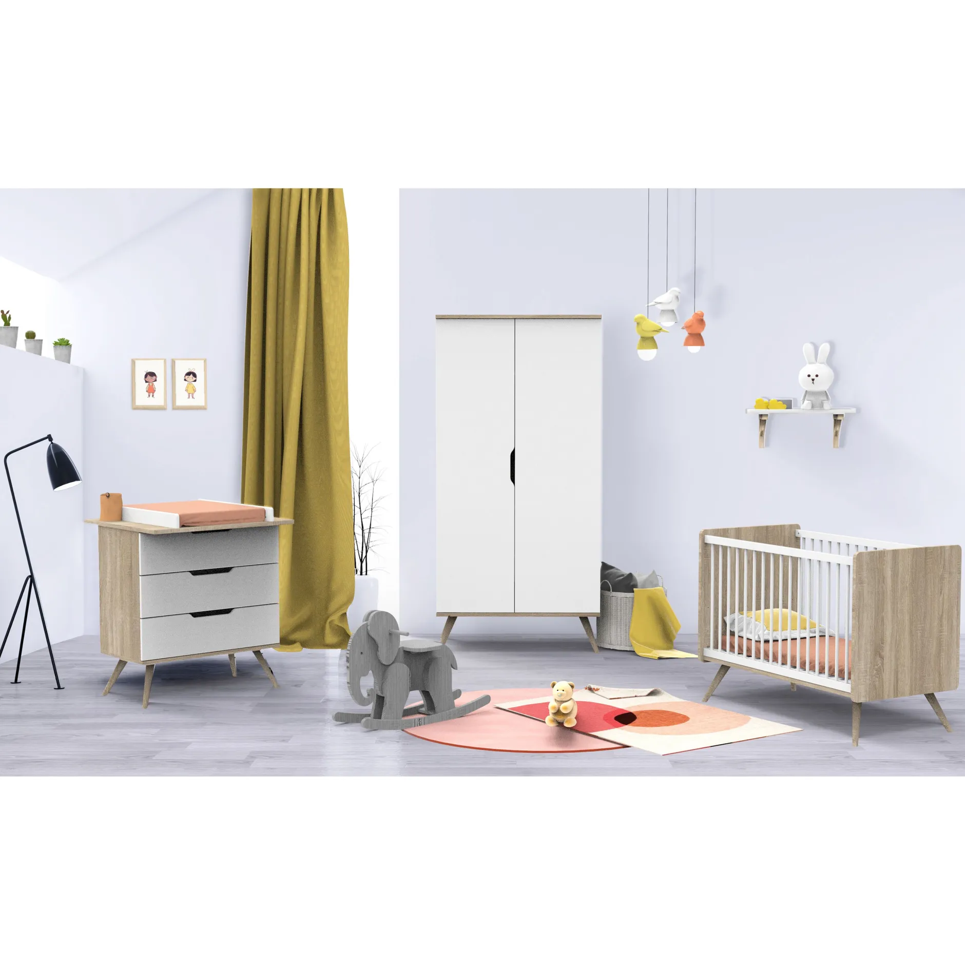 Commodes*Sauthon Baby's Sweet Home Sixties Commode 3 tiroirs de Blanc